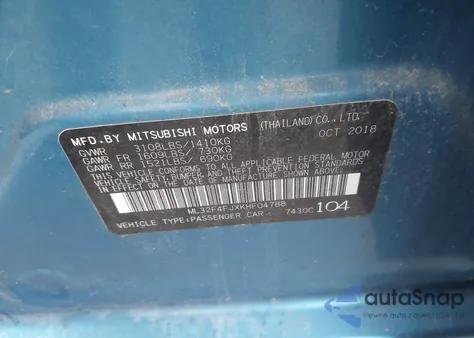 2019 Mitsubishi Mirage G4 Se из США, поврежденный, VIN ML32F4FJXKHF04788